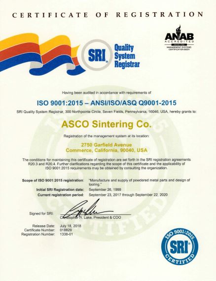 ASCO completes certification to the new ISO 9001:2015