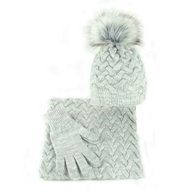 Completo invernale da donna, cappello con pompon, sciarpa, guanti