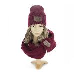 Cappello e sciarpa invernale da donna bordeaux