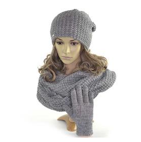 Completo invernale da donna, cappello, sciarpa, guanti, grigio